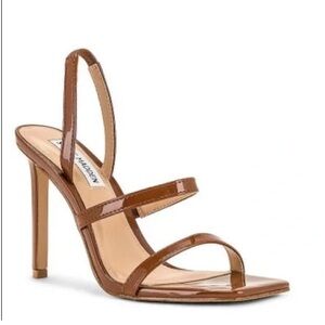 NWOT Steven madden Gracey heeled sandals cognac patent  10M made in Brazil